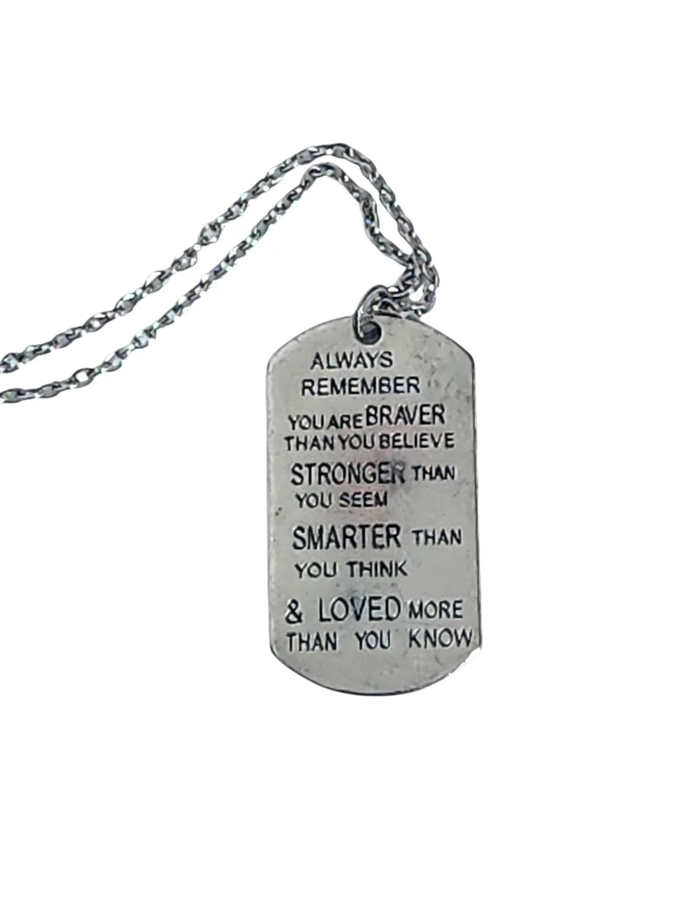 Silver Tone Winnie the Pooh Inspirational Dog Tag Necklace 24 Inch Chain Flaw